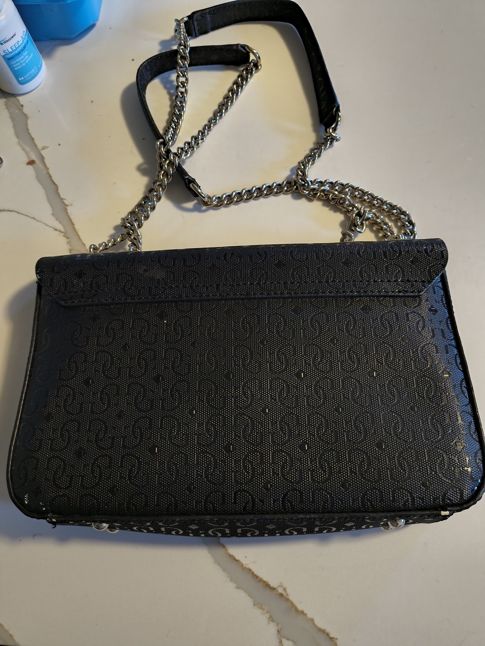 GUESS Black Quilted & Woven Chain Shoulder Bag - Picture 2 of 6